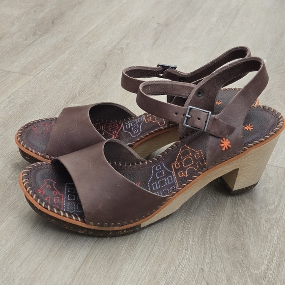 THE ART COMPANY Open Toe Wood Heeled Sandal Brown Leather Women's EU 41 - Picture 3 of 11